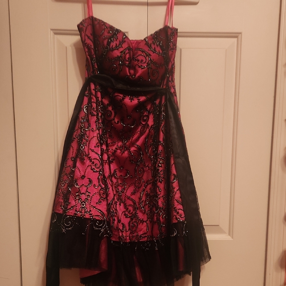 Pink and Black Strapless Dress